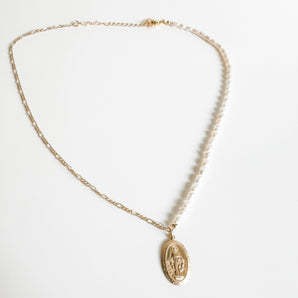 Pearl and Figaro chain Mary necklace