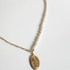 Pearl and Figaro chain Mary necklace