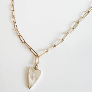 MOTHER OF PEARL HEART NECKLACE