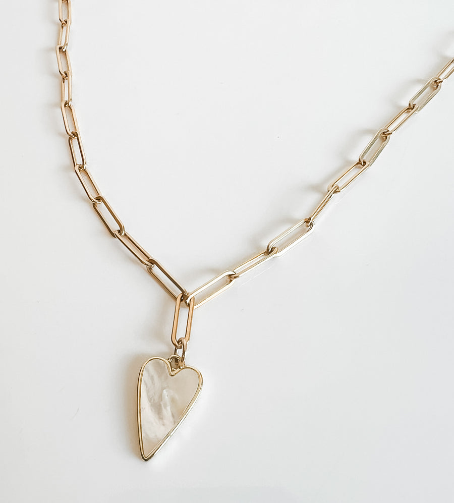 MOTHER OF PEARL HEART NECKLACE