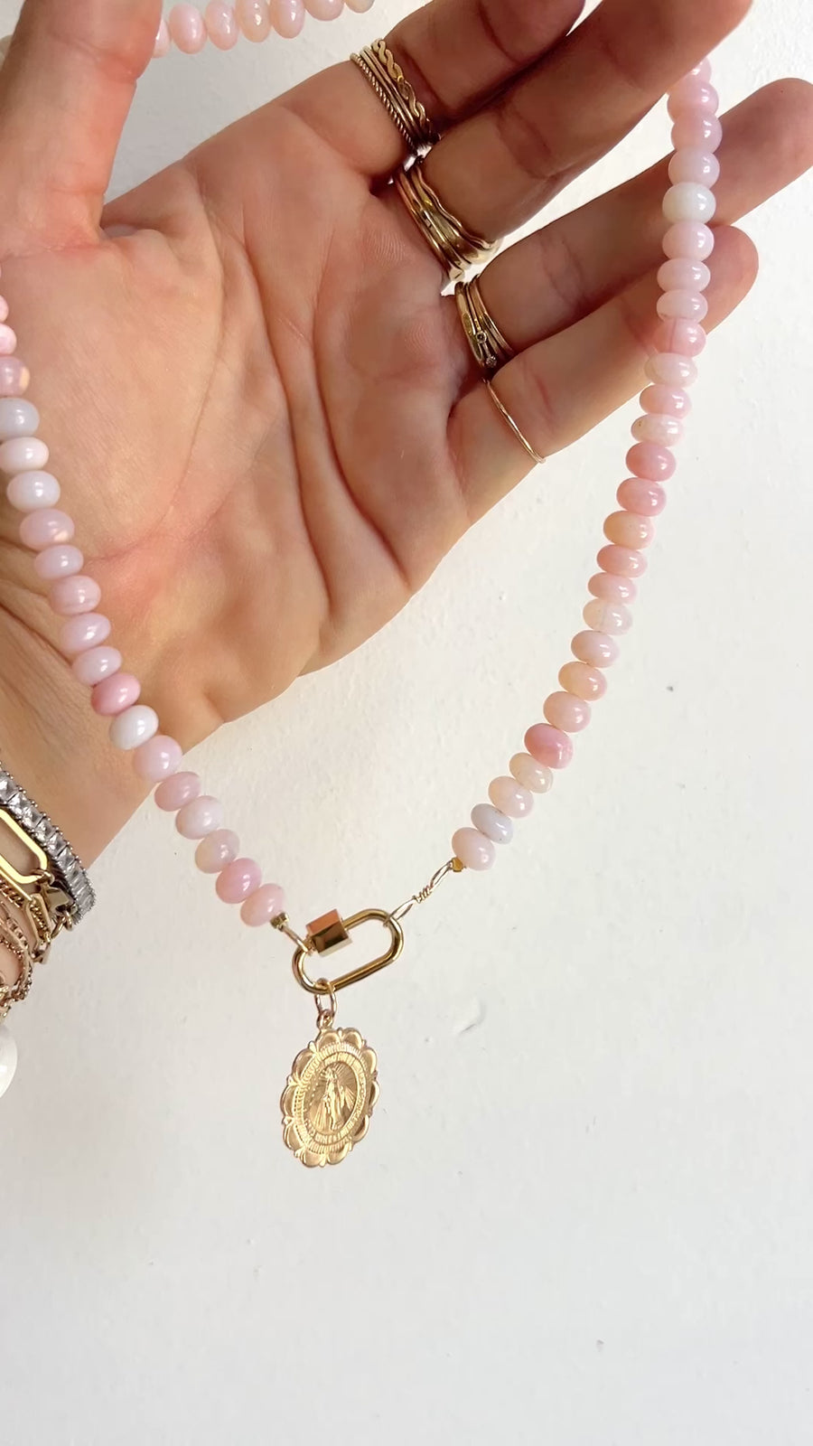 Pink opal bead necklace
